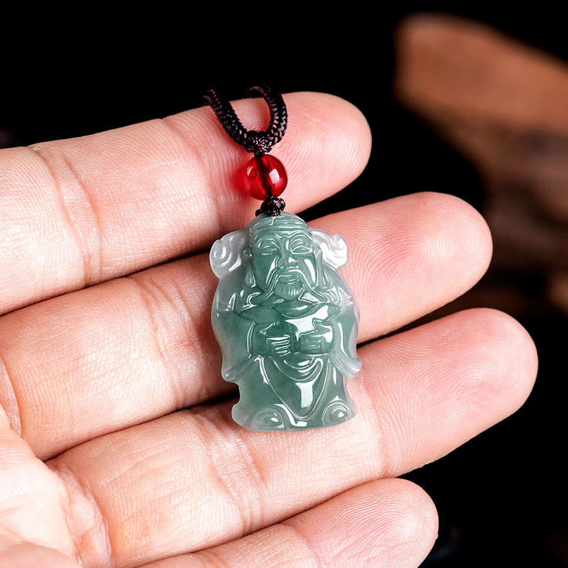 Natural Green Jade Caishen Ingot Necklace for Abundance