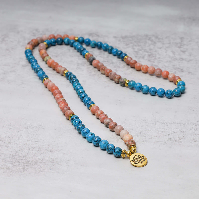 108 Bead Apatite Meditation Mala Bracelet Lotus Prayer
