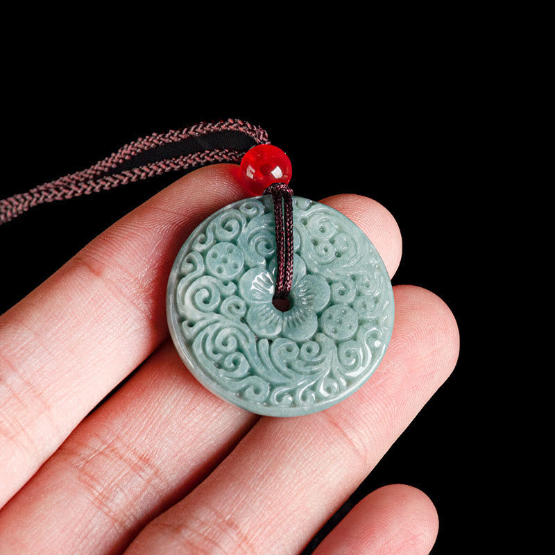 Green Jade Flower Peace Buckle Necklace for Prosperity