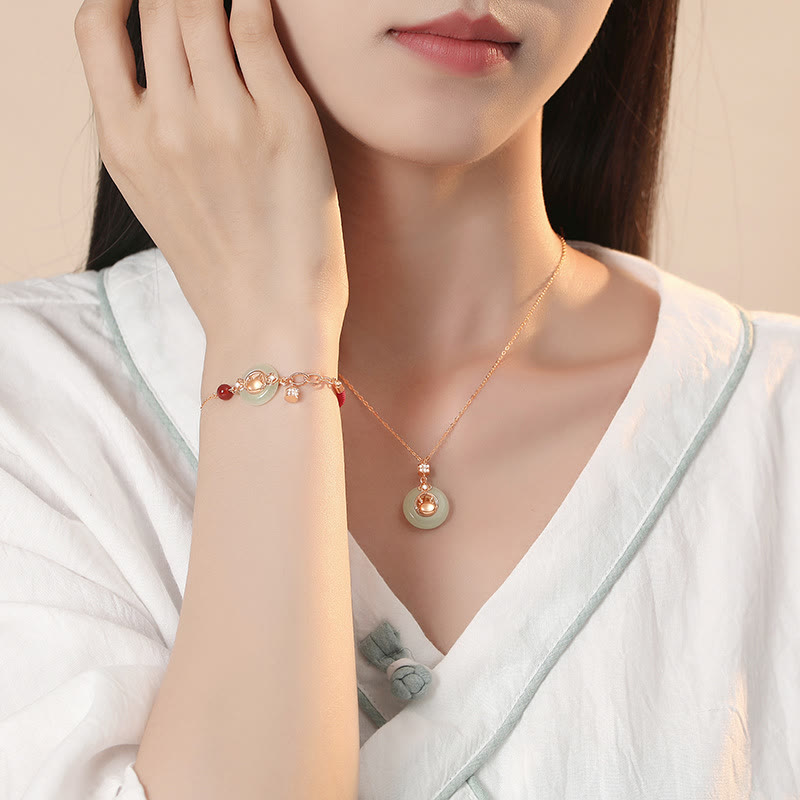 Hetian Jade Dragon Bracelet & Necklace in Sterling Silver Protection