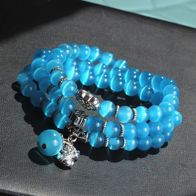 8mm Chrysoberyl Cat Eye PiXiu Triple Wrap Support Bracelet