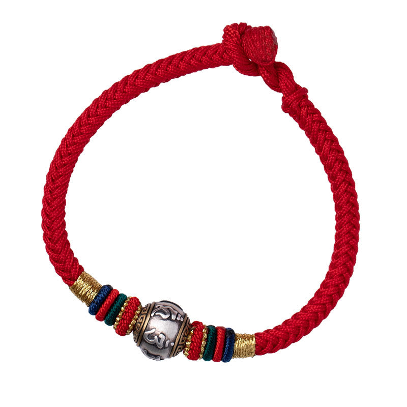 925 Sterling Silver Om Mani Padme Hum Braided Bracelet with King Kong Knot for Luck and Protection