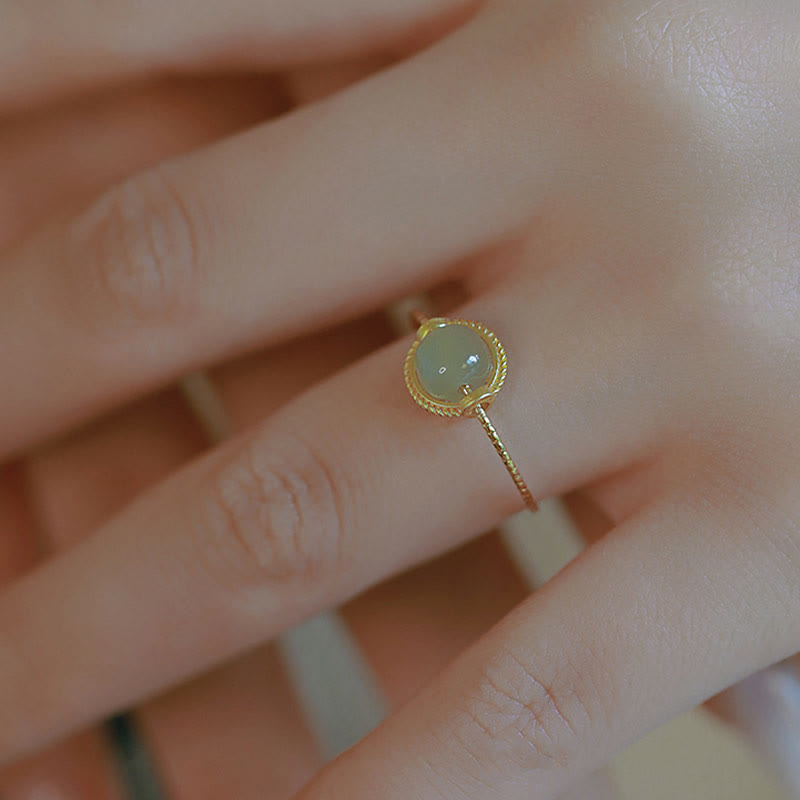 Bague ajustable en jade plaqué or 14 carats pour la chance et la prospérité