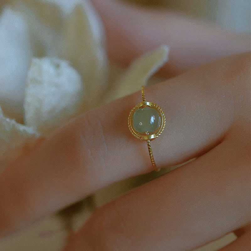 Bague ajustable en jade plaqué or 14 carats pour la chance et la prospérité