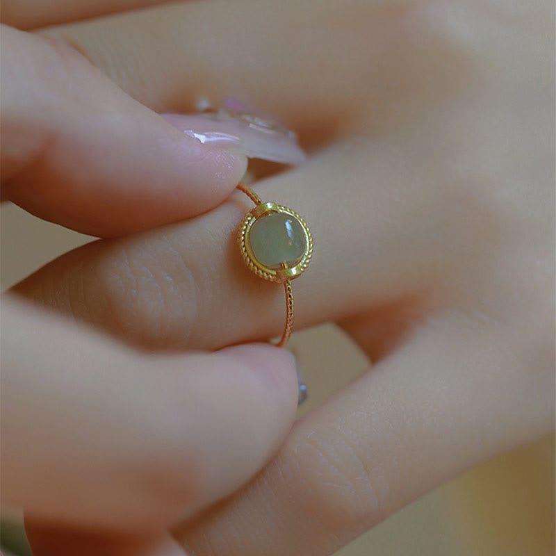 Bague ajustable en jade plaqué or 14 carats pour la chance et la prospérité