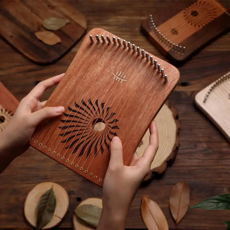 Wooden kalimba with sunburst design for Adjustable 17/31-String Lyre Harp in C Tone