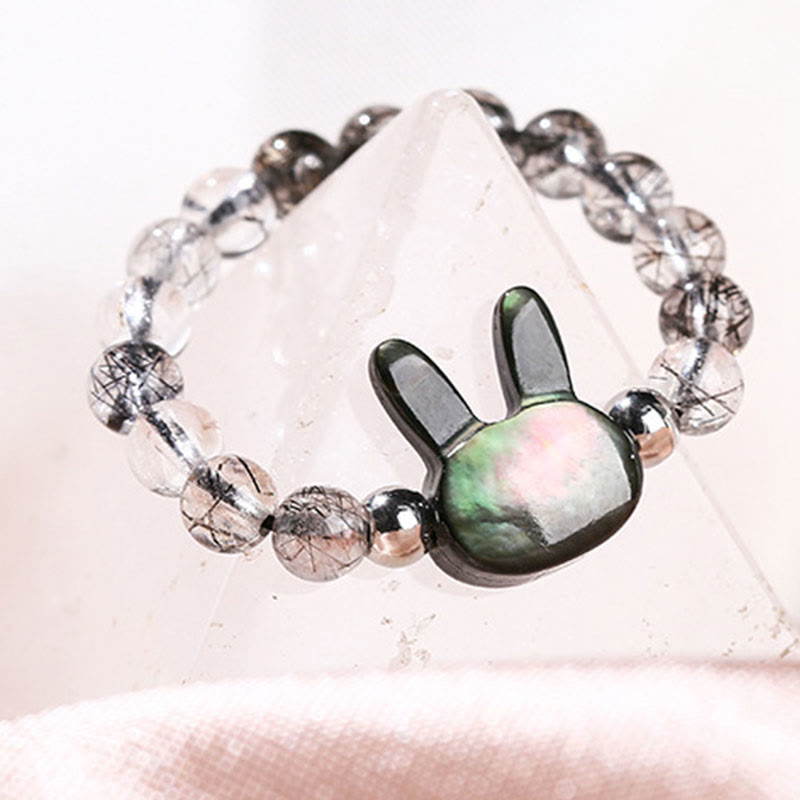 Bague réglable en quartz rutile noir de 3 mm pour lapin