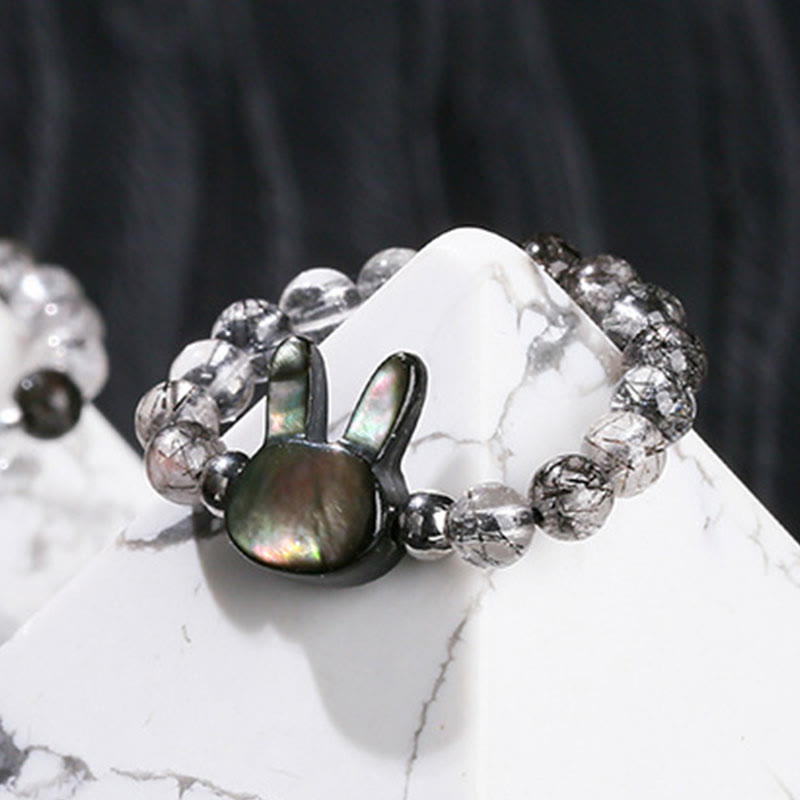 Bague réglable en quartz rutile noir de 3 mm pour lapin