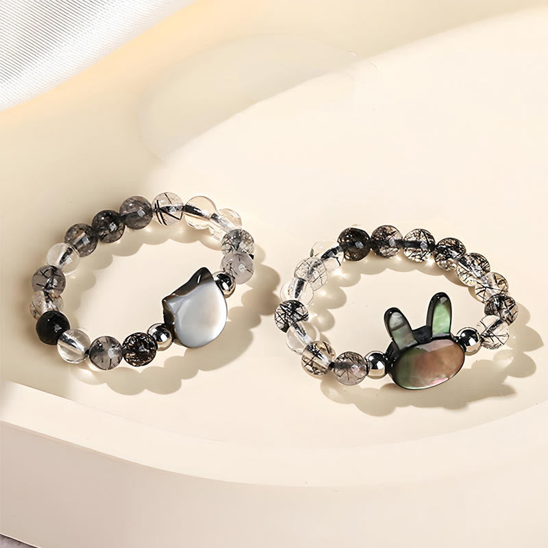 Bague réglable en quartz rutile noir de 3 mm pour lapin