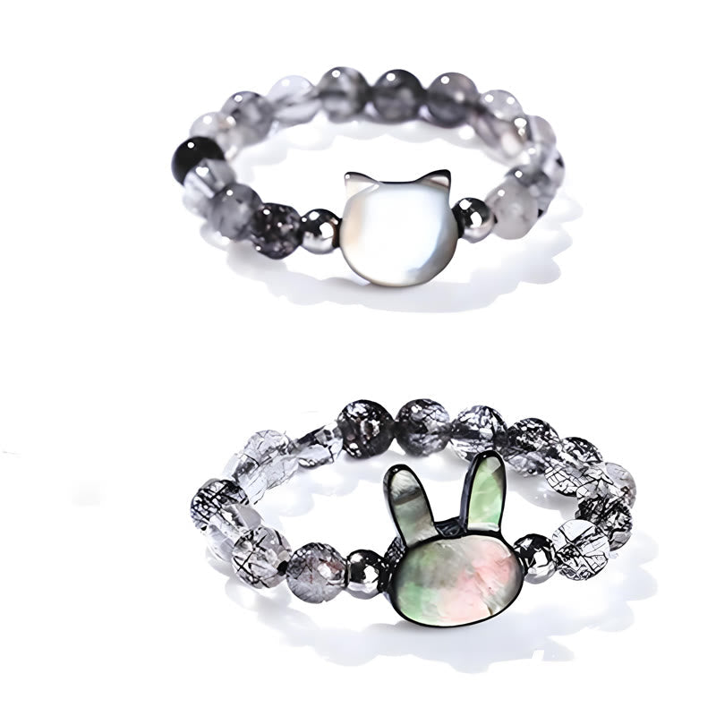 Bague réglable en quartz rutile noir de 3 mm pour lapin