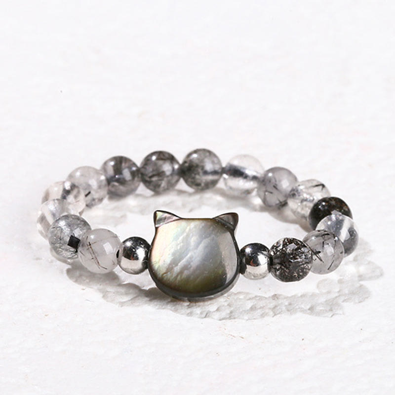 Bague réglable en quartz rutile noir de 3 mm pour lapin