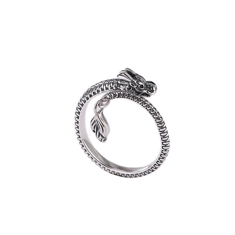 Bague ajustable en argent sterling 925 avec protection contre la chance et le dragon