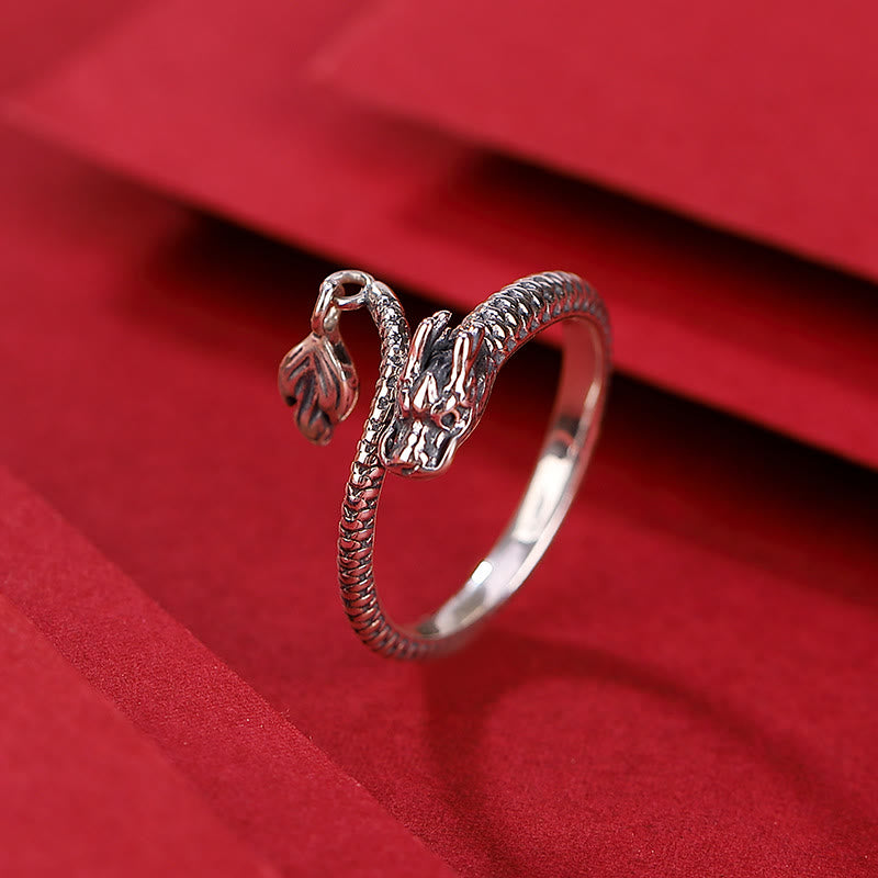 Bague ajustable en argent sterling 925 avec protection contre la chance et le dragon