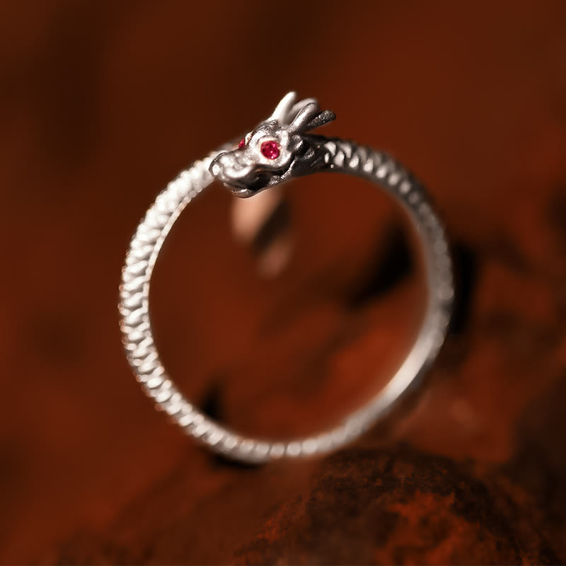 Bague ajustable en argent sterling 925 avec protection contre la chance et le dragon