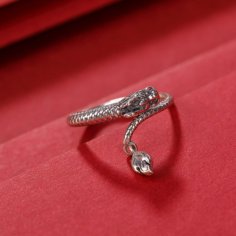 Bague ajustable en argent sterling 925 avec protection contre la chance et le dragon