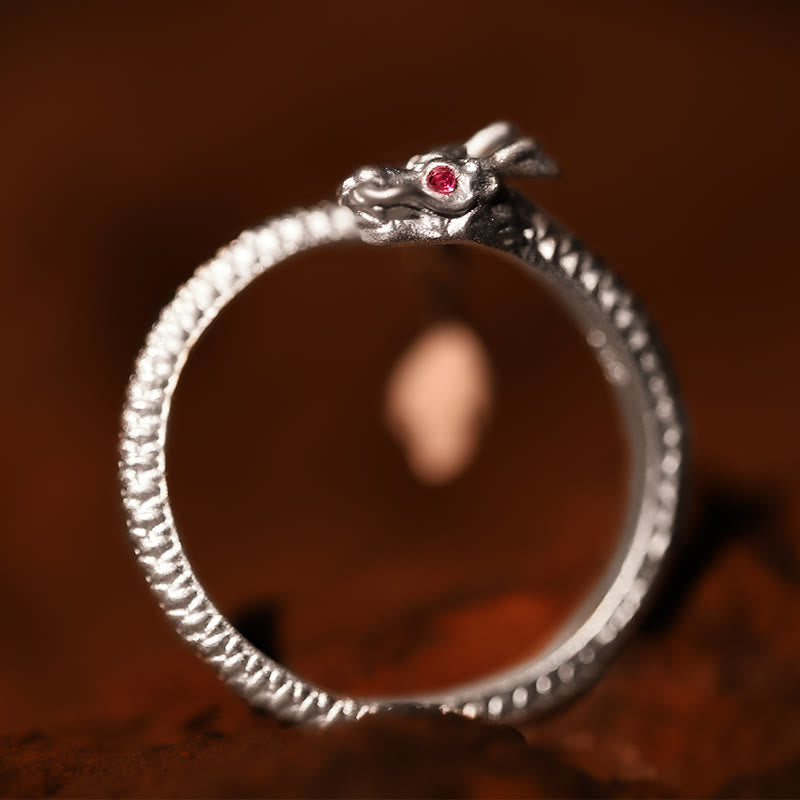 Bague ajustable en argent sterling 925 avec protection contre la chance et le dragon