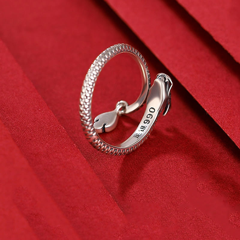 Bague ajustable en argent sterling 925 avec protection contre la chance et le dragon