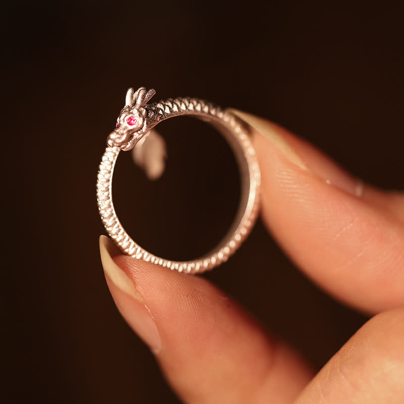 Bague ajustable en argent sterling 925 avec protection contre la chance et le dragon