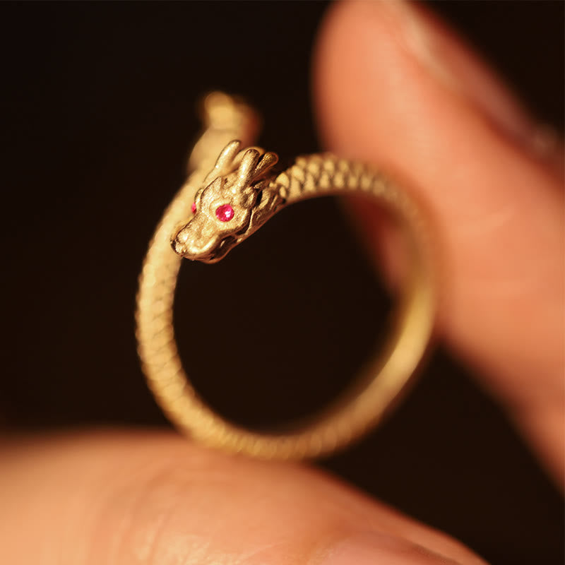 Bague ajustable en argent sterling 925 avec protection contre la chance et le dragon