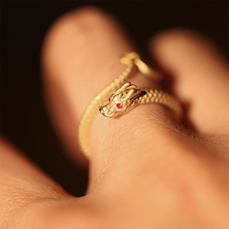 Bague ajustable en argent sterling 925 avec protection contre la chance et le dragon