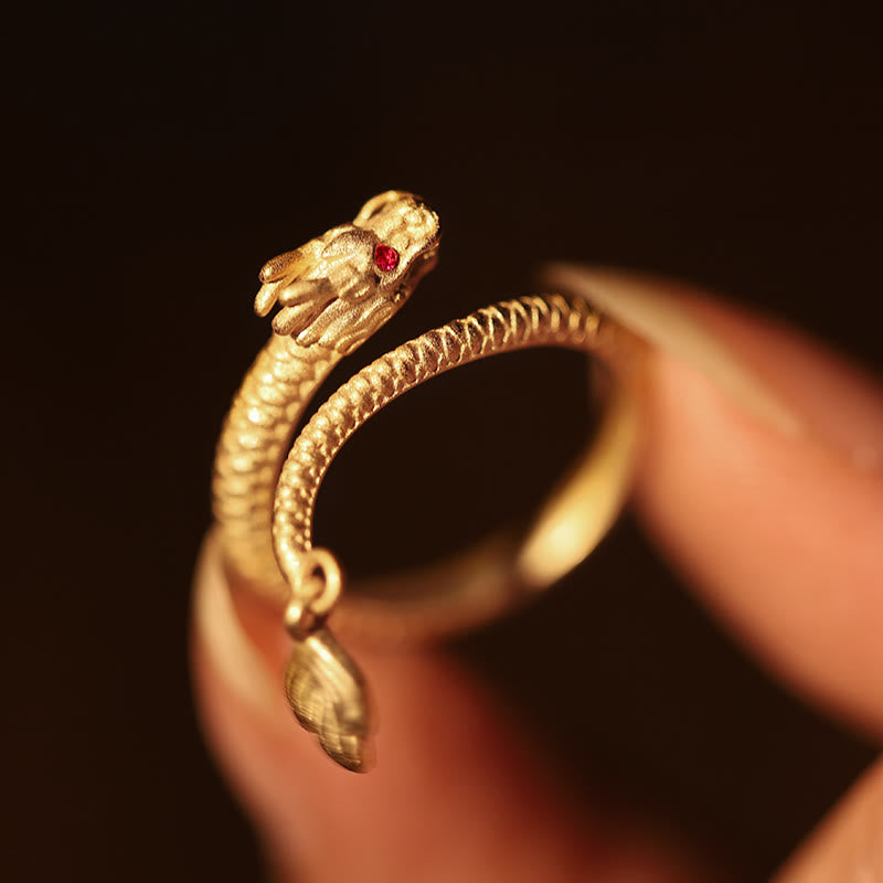 Bague ajustable en argent sterling 925 avec protection contre la chance et le dragon