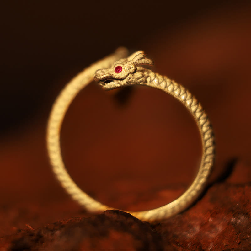 Bague ajustable en argent sterling 925 avec protection contre la chance et le dragon
