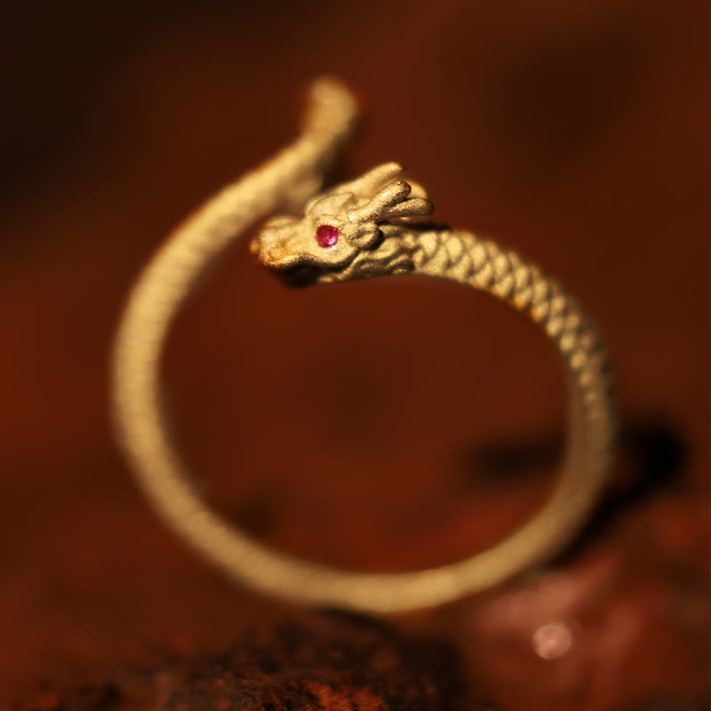 Bague ajustable en argent sterling 925 avec protection contre la chance et le dragon