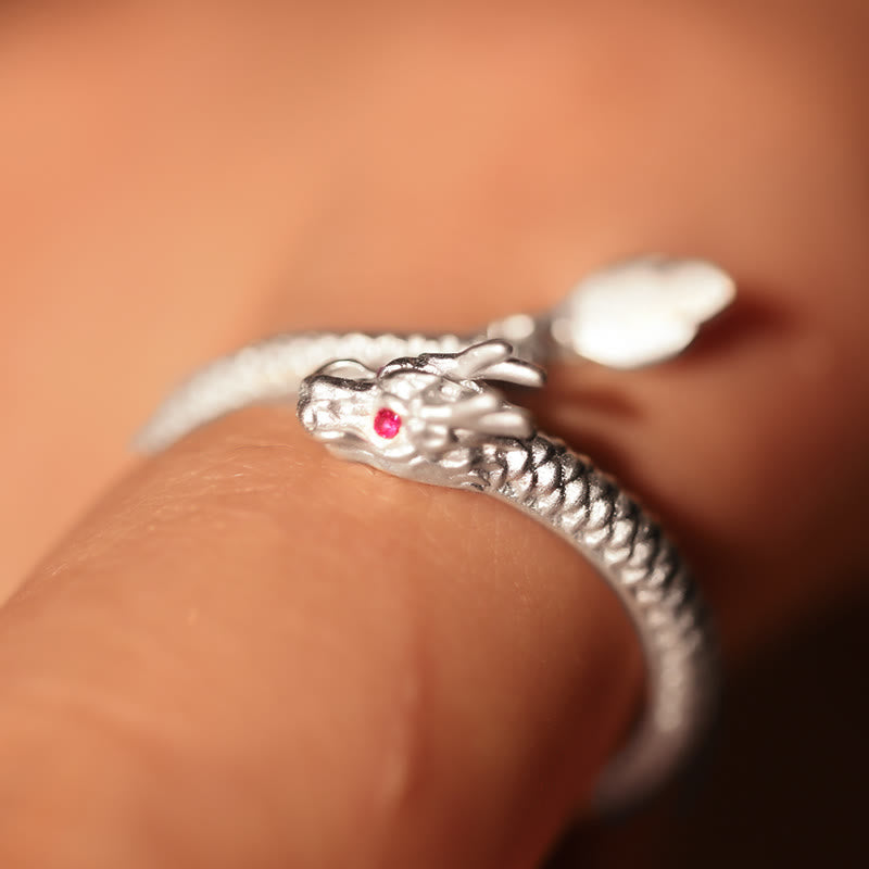 Bague ajustable en argent sterling 925 avec protection contre la chance et le dragon