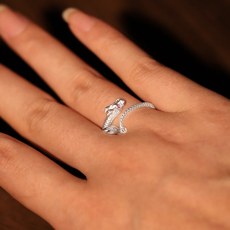 Bague ajustable en argent sterling 925 avec protection contre la chance et le dragon