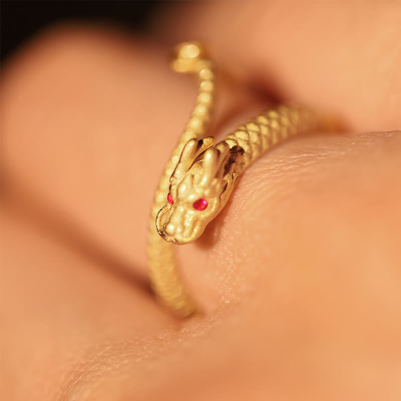 Bague ajustable en argent sterling 925 avec protection contre la chance et le dragon
