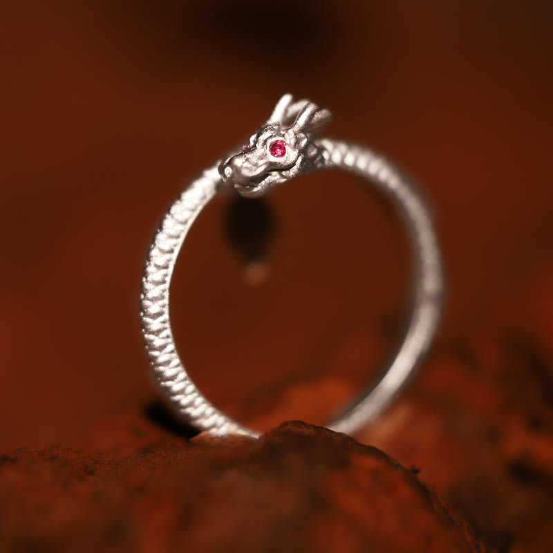 Bague ajustable en argent sterling 925 avec protection contre la chance et le dragon