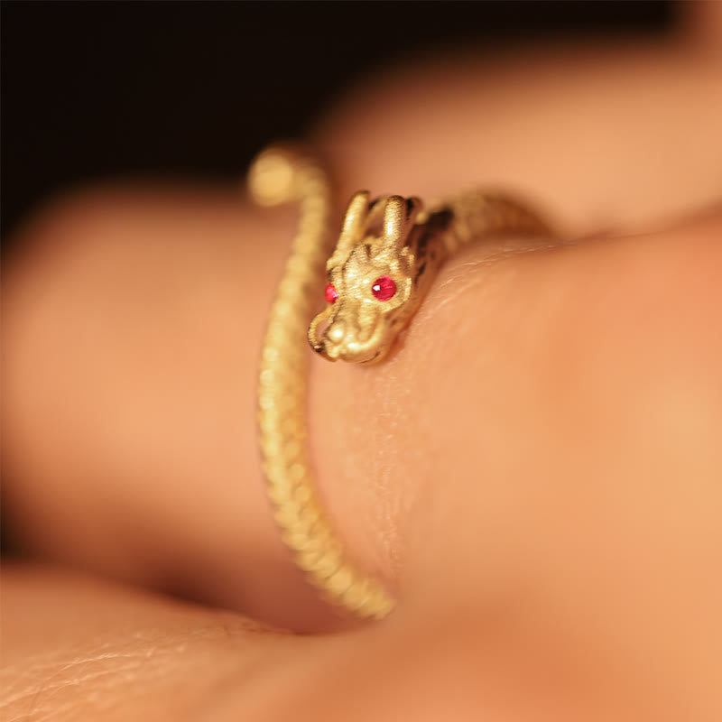 Bague ajustable en argent sterling 925 avec protection contre la chance et le dragon