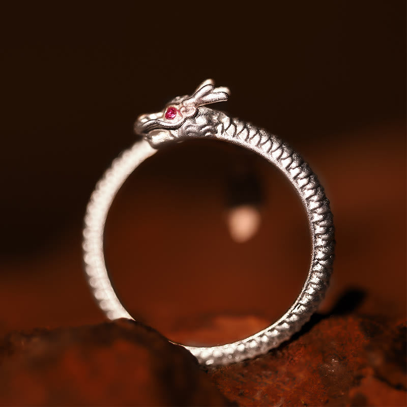 Bague ajustable en argent sterling 925 avec protection contre la chance et le dragon