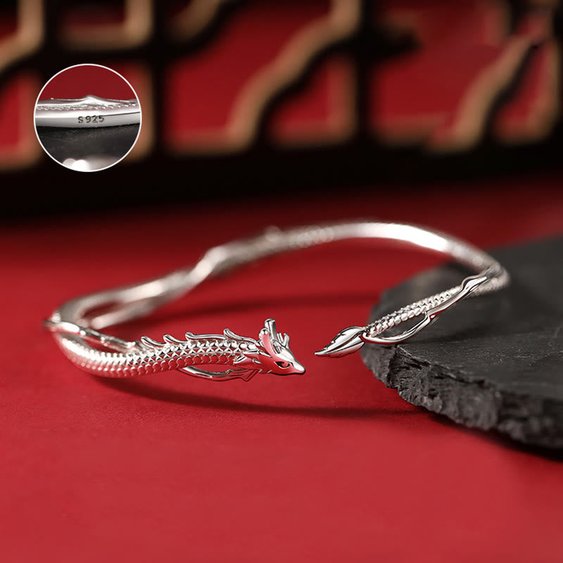 Bracelet réglable en argent sterling 925 avec dragon porte-bonheur