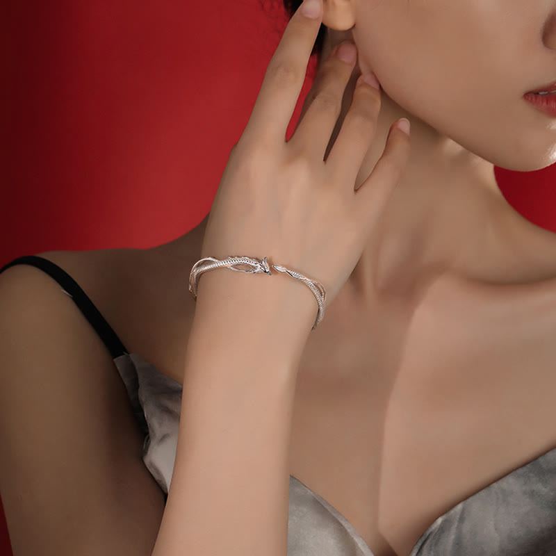 Bracelet réglable en argent sterling 925 avec dragon porte-bonheur