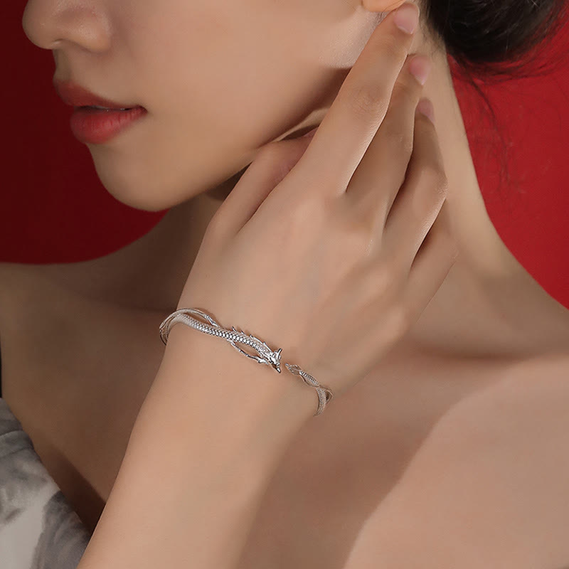 Bracelet réglable en argent sterling 925 avec dragon porte-bonheur