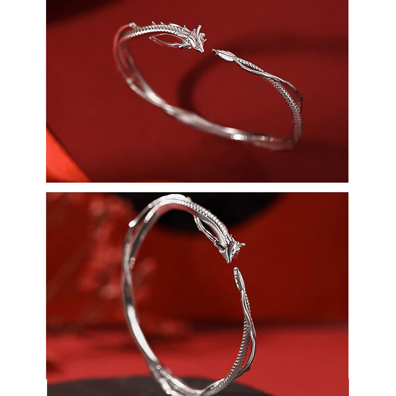Bracelet réglable en argent sterling 925 avec dragon porte-bonheur