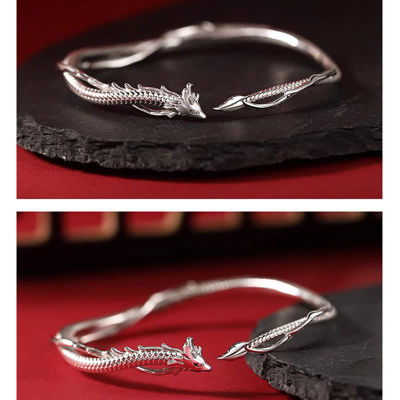Bracelet réglable en argent sterling 925 avec dragon porte-bonheur