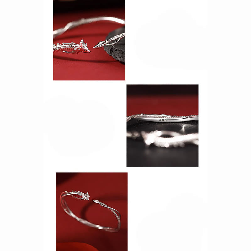 Bracelet réglable en argent sterling 925 avec dragon porte-bonheur