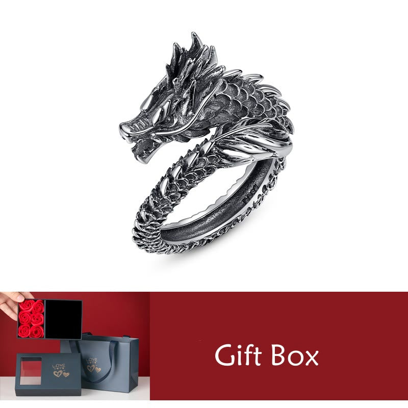 Bague réglable en argent sterling 925 avec protection contre le succès du dragon