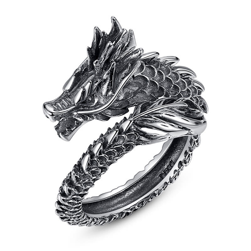 Bague réglable en argent sterling 925 avec protection contre le succès du dragon