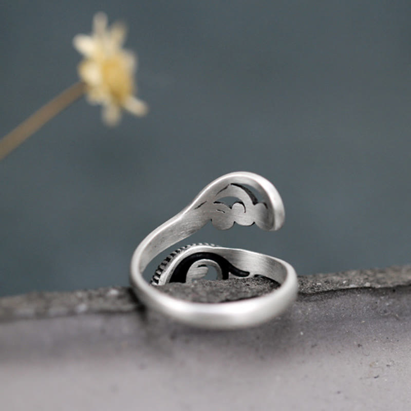 Bague réglable en argent sterling 925 avec motif de poisson koï et porte-bonheur