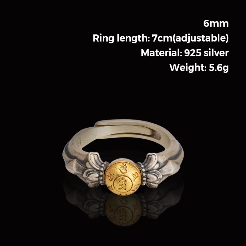 Bague réglable en argent sterling 925 avec mantras Om Mani Padme Hum