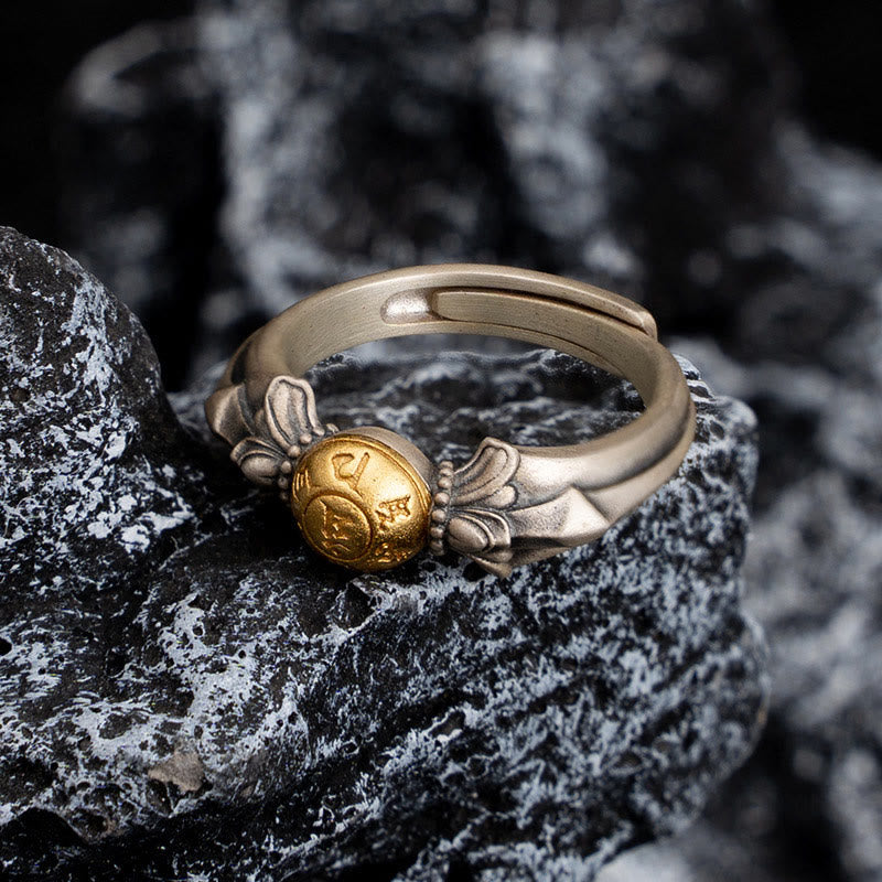 Bague réglable en argent sterling 925 avec mantras Om Mani Padme Hum