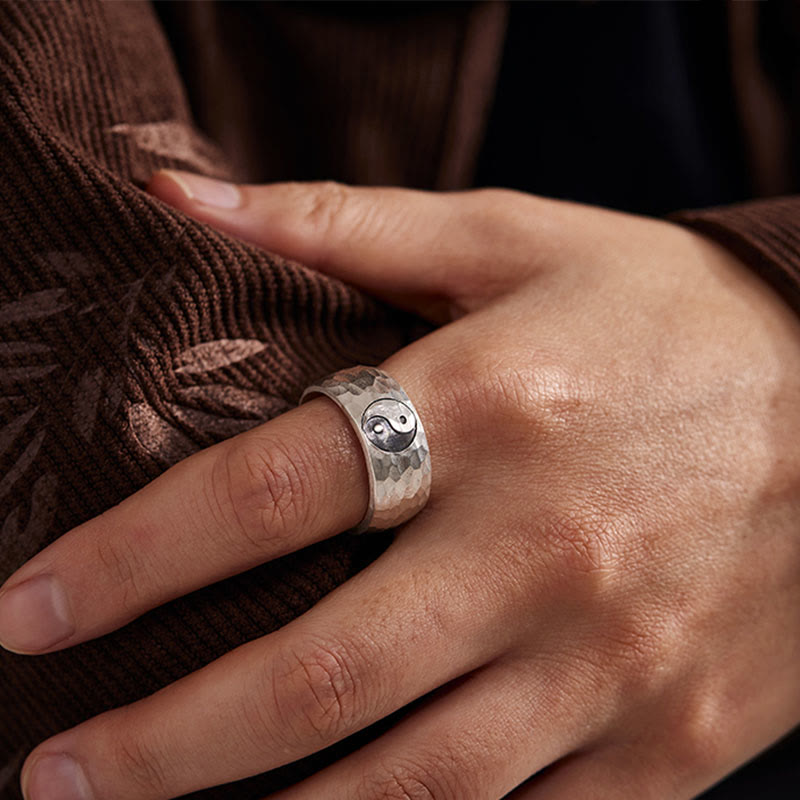 Bague d'harmonie Yin Yang Bagua réglable en argent 999