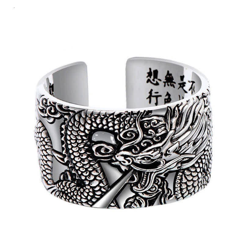 Bague réglable en argent sterling 999 avec protection du dragon