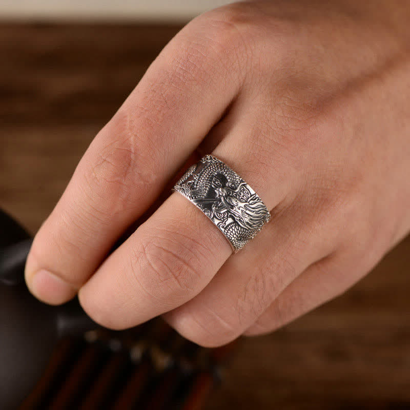 Bague réglable en argent sterling 999 avec protection du dragon