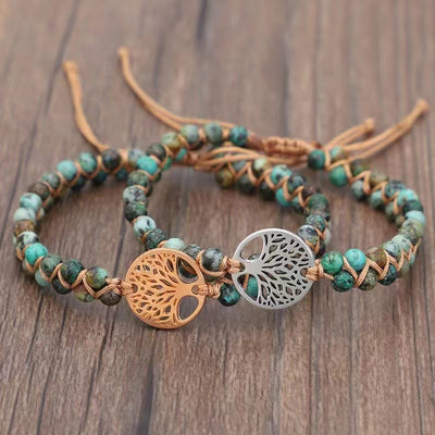 Bracelet réglable en turquoise africaine Arbre de vie 16-30 cm