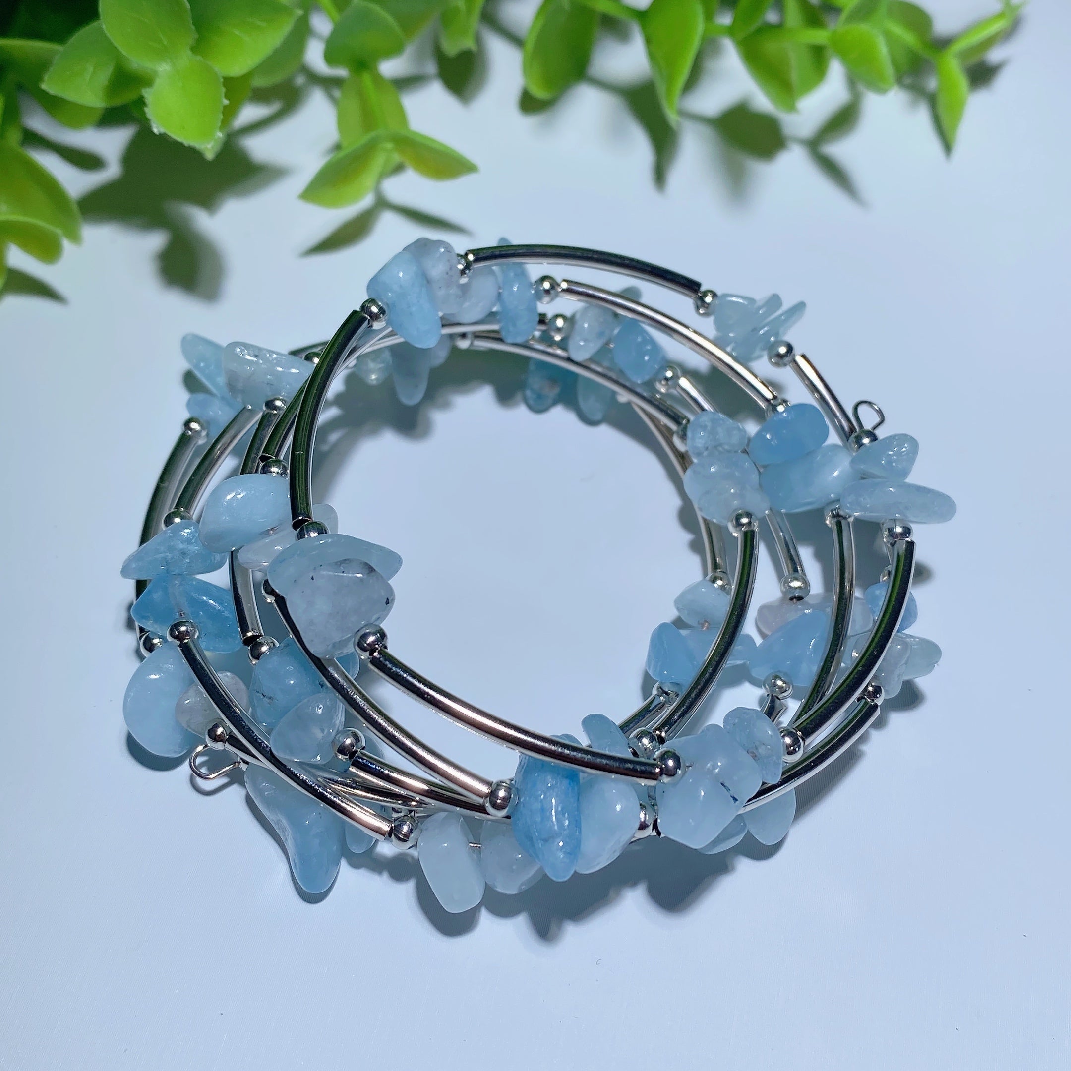 Adjustable Amethyst Chip Healing Bracelet with Aquamarine