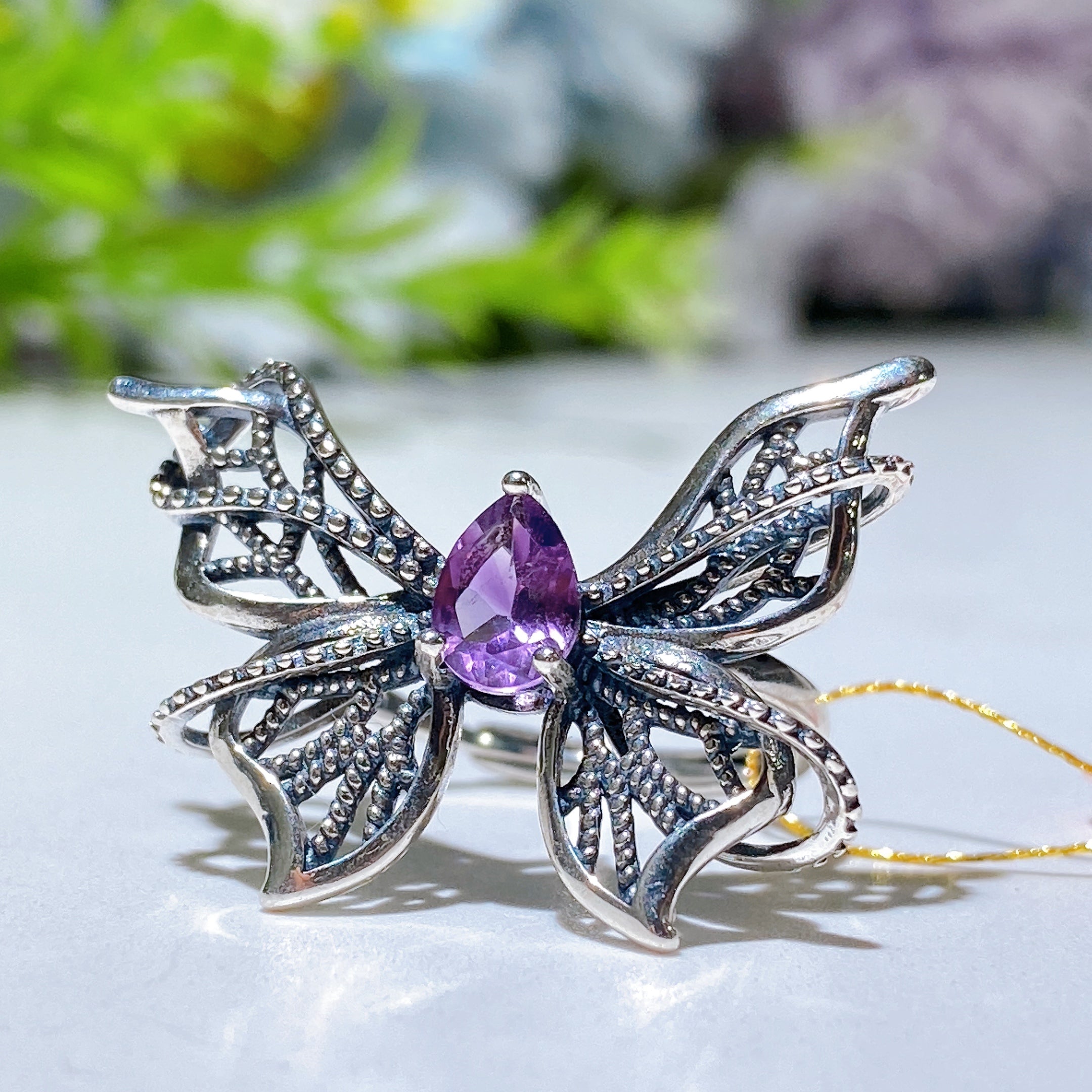 Bague de guérison ajustable en cristal d'améthyste pour femme